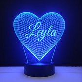 3D LED Lamp - Hart Met Naam - Leyla