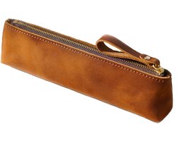 Pen Etui, Leer, Pennenzak Volwassenen, Geschikt voor minimum 15 Pennen - Bruin