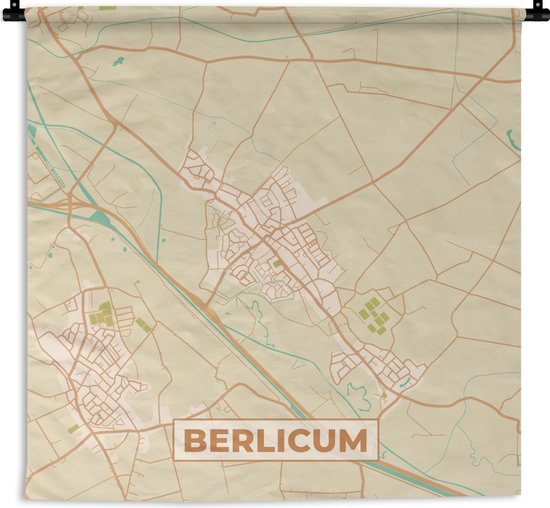 Wandkleed - Wanddoek - Berlicum - Vintage - Stadskaart - Plattegrond - Kaart - 180x180 cm - Wandtapijt