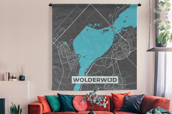 Wandkleed - Wanddoek - Kaart - Nederland - Water - Stadskaart - Plattegrond - Wolderwijd - 180x180 cm - Wandtapijt