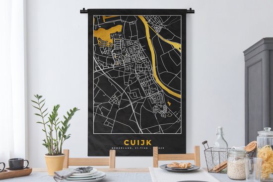 Wandkleed - Wanddoek - Cuijk - Goud - Stadskaart - Plattegrond - Kaart - Nederland - 90x135 cm - Wandtapijt
