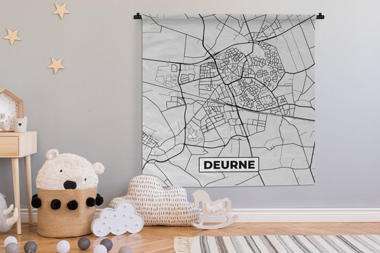Tapisserie - Tissu mural - Deurne - Plan de la ville - Carte - Carte - Nederland - Wit - 120x120 cm - Tapisserie