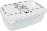 Broodtrommel Wit - Lunchbox - Brooddoos - Nederland – Schiedam – Stadskaart – Kaart – Zwart Wit – Plattegrond - 18x12x6 cm - Volwassenen