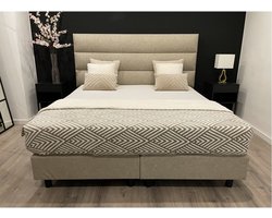 Boxspring - 160x210 - Modesto - incl. Hotel matras XXL 7-zones Pocketvering 25cm dik - Geveerde Boxen - Beige
