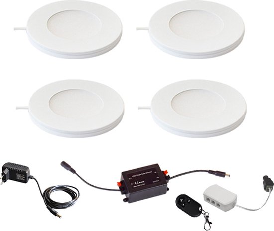Magnetische in- & opbouw spot set - 4-pack - dimbaar - Plug & Play - warm wit - 2700K - 2,2W - keukenverlichting - kastverlichting - LED Inbouwspot (Ø55mm) - led spot - spotjes