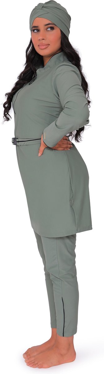 Burkini Ivory Pistache S/maat 36, Boerkini, burqini zwempak, islamitische zwemkleding, Burqini van MYKINY BRAND S, Set inclusief Turban (valt klein)