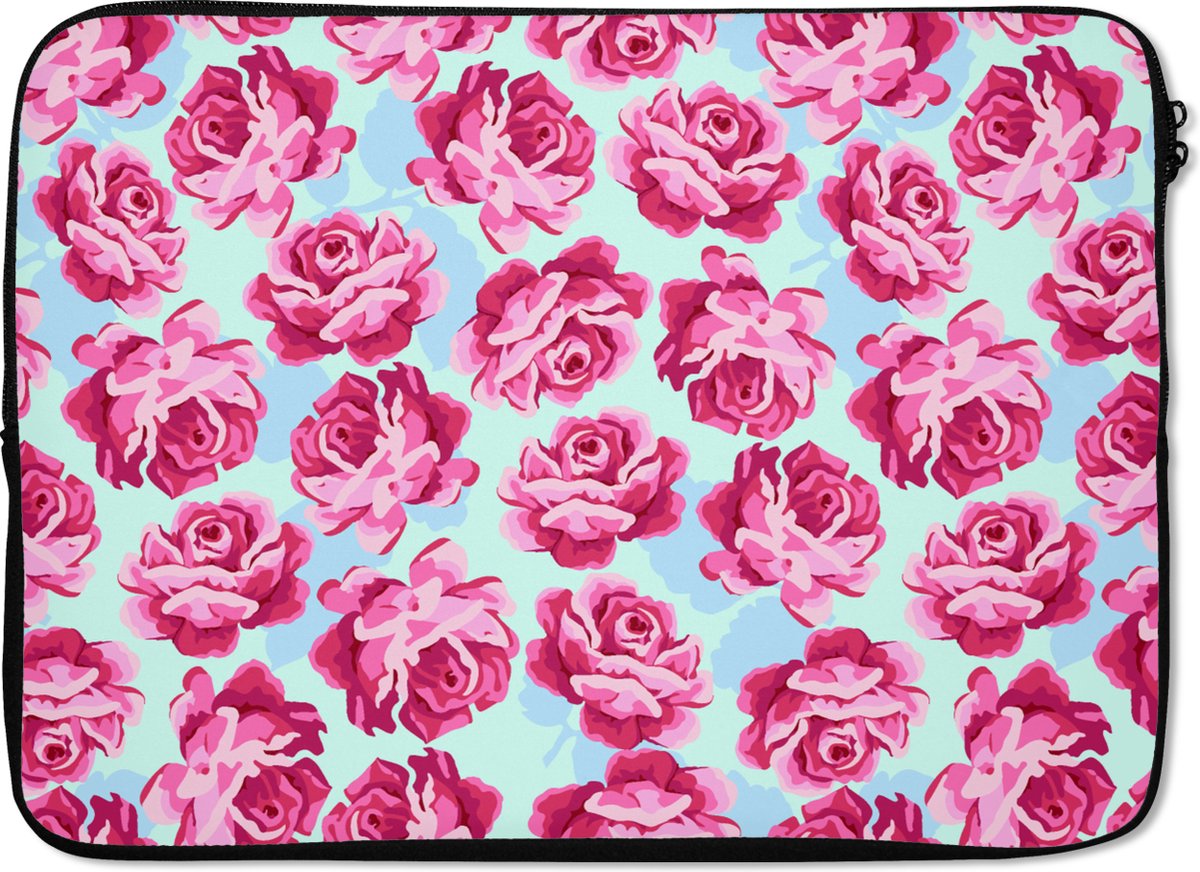 Laptophoes 13 inch - Bloemen - Rozen - Patroon - Laptop sleeve - Binnenmaat 32x22,5 cm - Zwarte achterkant
