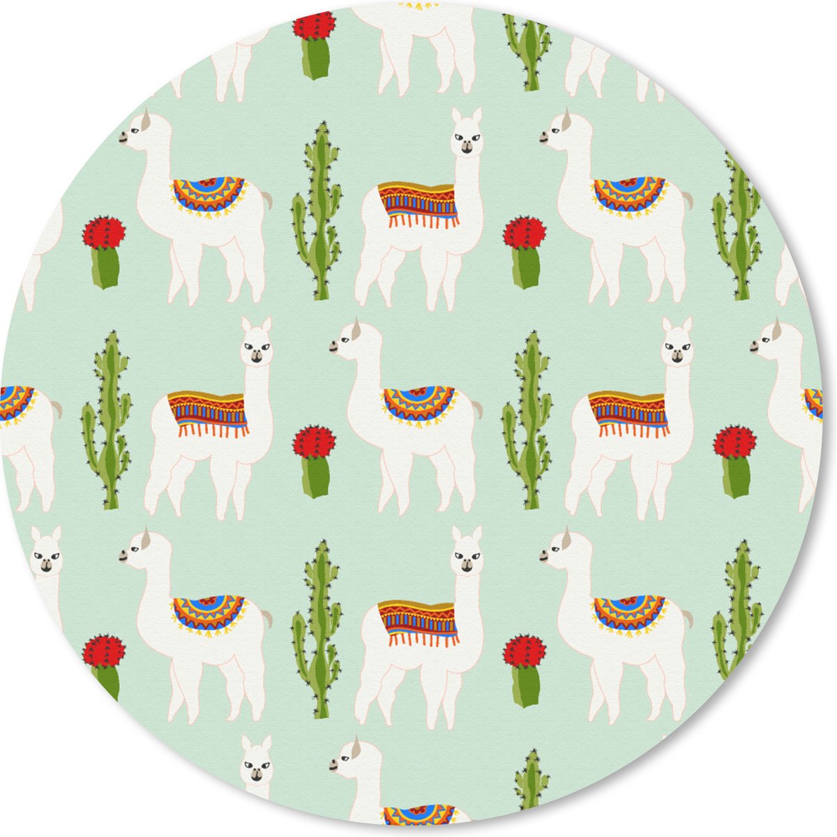 Muismat rond 40x40 cm - Mousepad Lama - Cactus - Patronen - Ronde muismatten