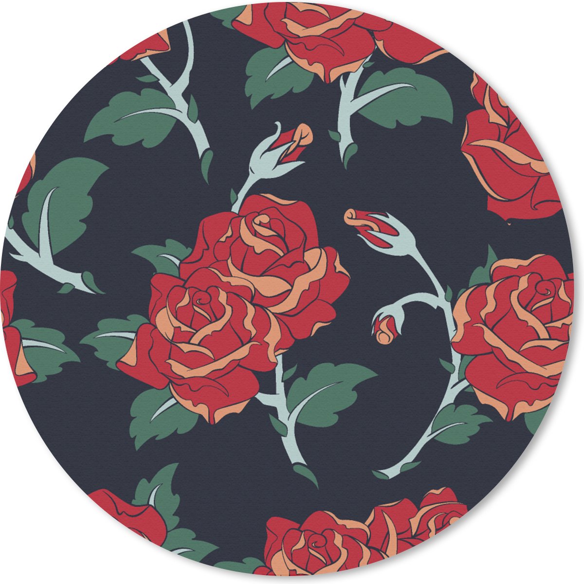 Muismat rond 40x40 cm - Mousepad Rozen - Bloem - Patroon - Rood - Ronde muismatten