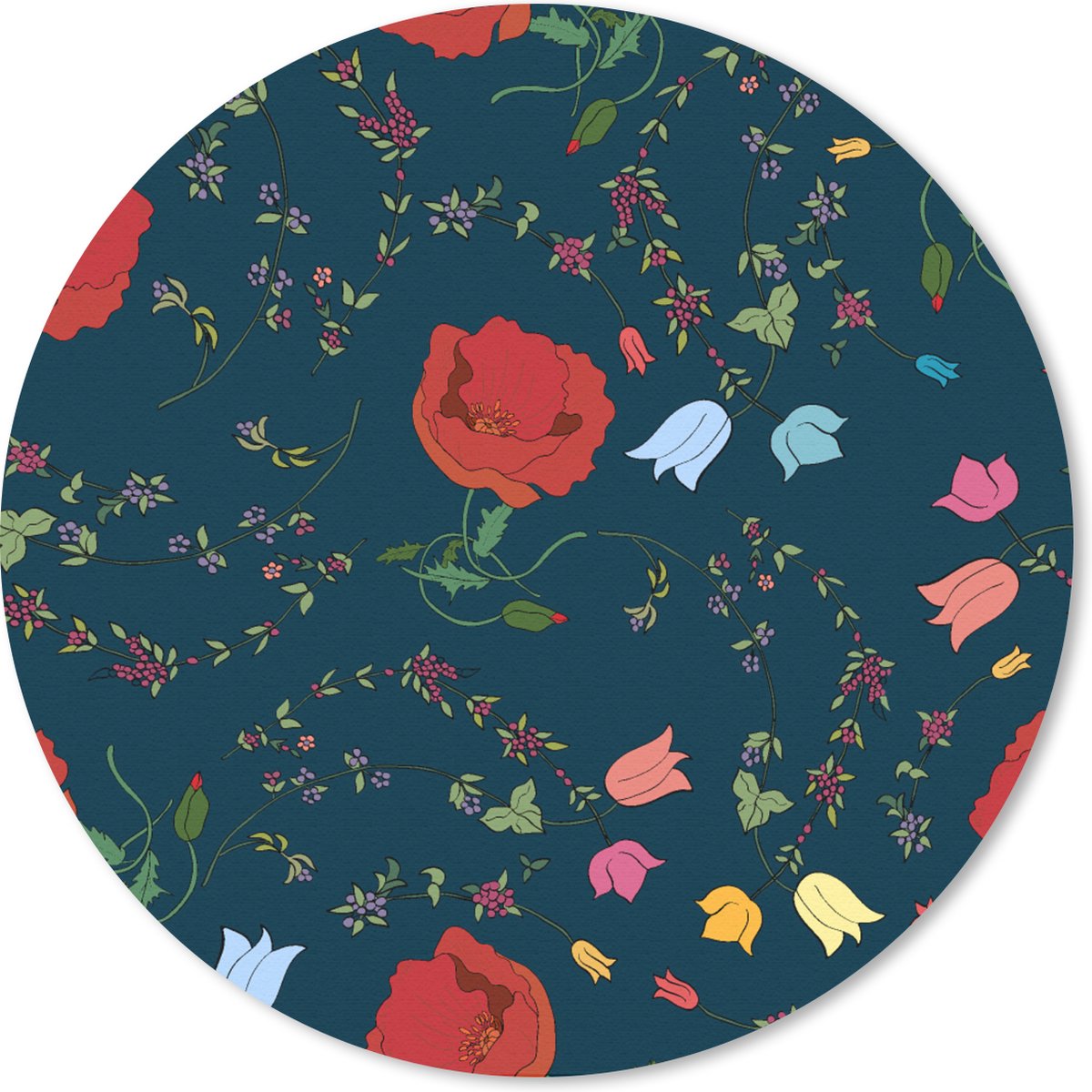 Muismat rond 40x40 cm - Mousepad Regenboog - Bloemen - Design - Ronde muismatten