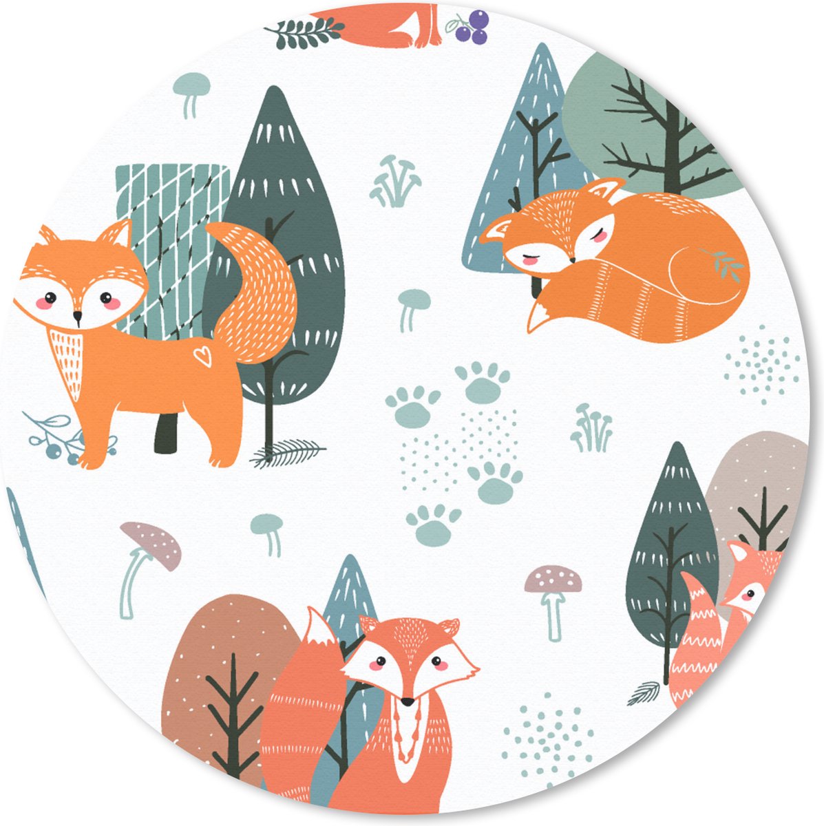 Muismat rond 40x40 cm - Mousepad Patronen - Vos - boom - Ronde muismatten