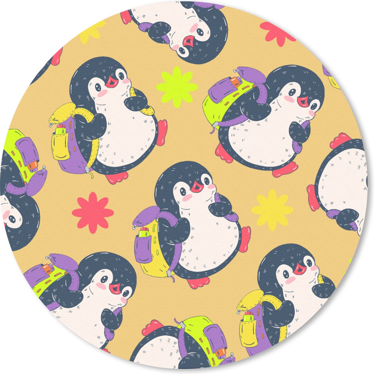 Muismat rond 30x30 cm - Mousepad Rugzak - Pinguïn - Patronen - Ronde muismatten