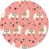 Muismat - Mousepad - Rond - Lama - Kinderen - Roze - Patroon - 50x50 cm - Ronde muismat