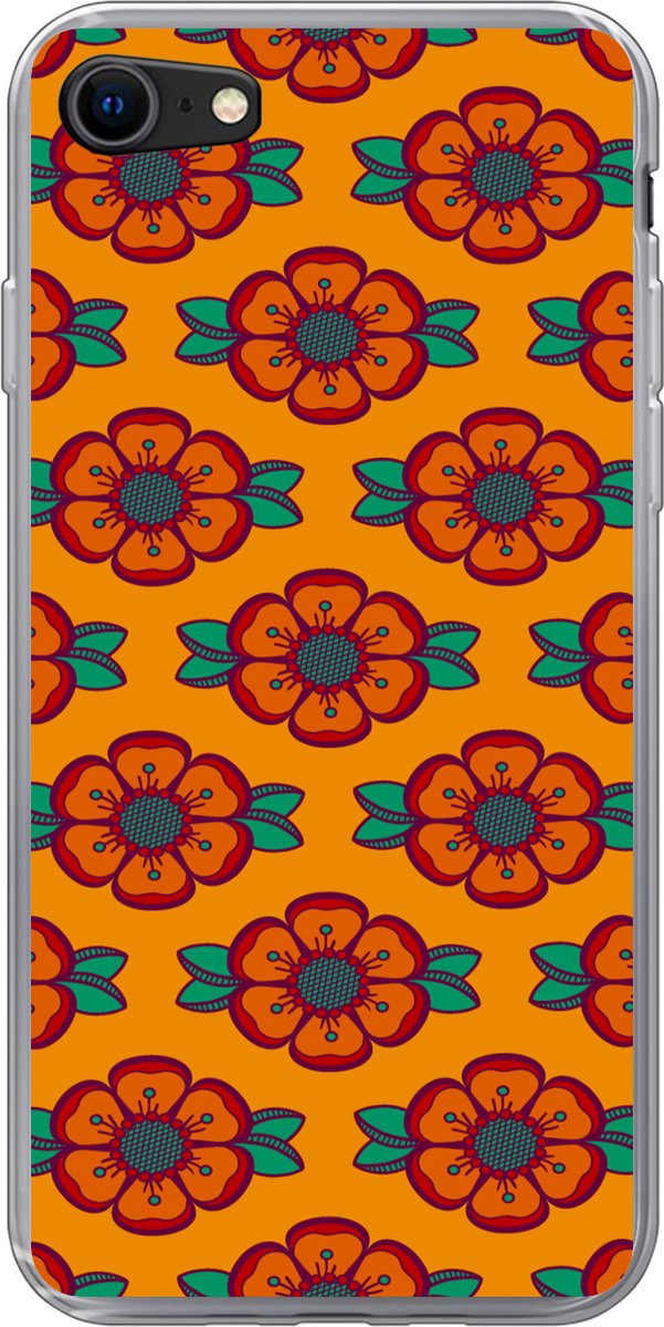 Telefoonhoesje Geschikt voor iPhone SE 2020 hoesje - Design - Retro - Rozen - Oranje - Siliconen Telefoonhoesje Telefoonhoesje