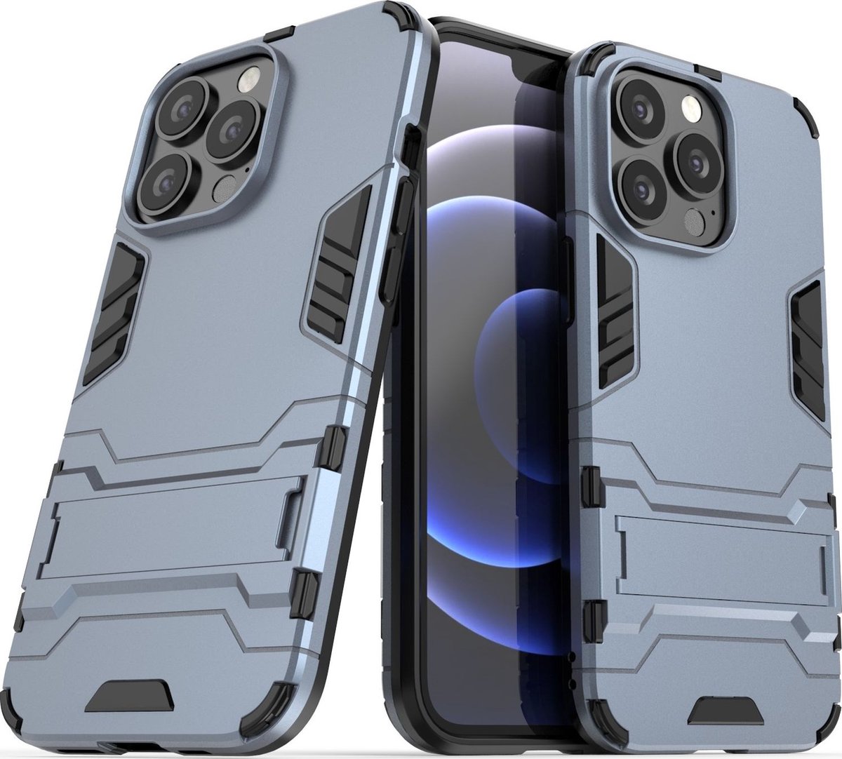 Mobigear Hoesje geschikt voor Apple iPhone 13 Pro Telefoonhoesje Hardcase | Mobigear Armor Stand Backcover Shockproof met Standaard | Schokbestendig iPhone 13 Pro Telefoonhoesje | Anti Shock Proof - Blauw