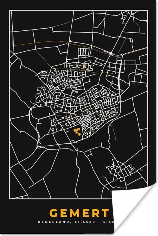 Poster Gemert - Stadskaart - Goud - Plattegrond - Nederland - Kaart - 40x60 cm