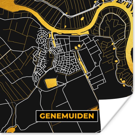 Poster Stadskaart - Genemuiden - Plattegrond - Goud - Kaart