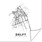 Poster Kaart – Plattegrond – Stadskaart – Delft – Nederland – Zwart Wit - 50x50 cm
