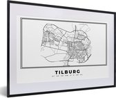 Fotolijst incl. Poster Zwart Wit- Kaart – Plattegrond – Stadskaart – Tilburg – Nederland – Zwart Wit - 60x40 cm - Posterlijst