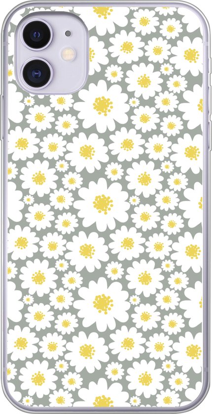 Geschikt voor iPhone 11 hoesje - Meisjes - Daisy - Bloemen - Patronen - Girl - Wit - Kinderen - Kids - Siliconen Telefoonhoesje - Gadgets en trends