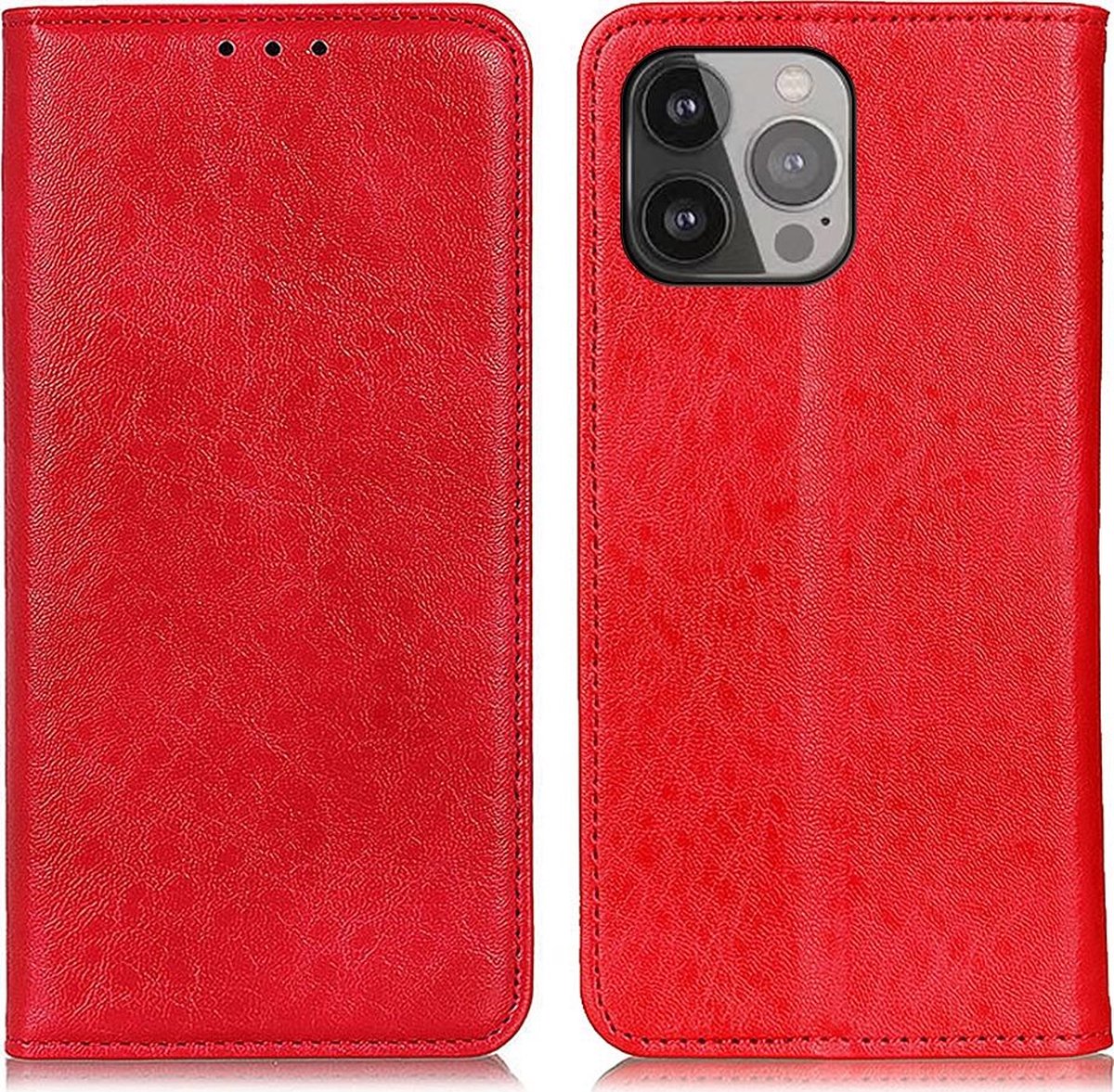 Mobigear Telefoonhoesje geschikt voor Apple iPhone 13 Pro Max Hoesje | Mobigear Classic Elegance Bookcase Portemonnee | Pasjeshouder voor 2 Pasjes | Telefoonhoesje voor Pinpas / OV Kaart / Rijbewijs - Rood
