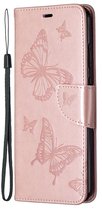 Mobigear Telefoonhoesje geschikt voor Nokia 5.3 Hoesje | Mobigear Butterfly Bookcase Portemonnee | Pasjeshouder voor 2 Pasjes | Telefoonhoesje voor Pinpas / OV Kaart / Rijbewijs - Roségoud