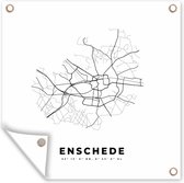Tuinposters Plattegrond – Enschede – Zwart Wit – Stadskaart - Kaart - Nederland - 50x50 cm - Tuindoek - Buitenposter