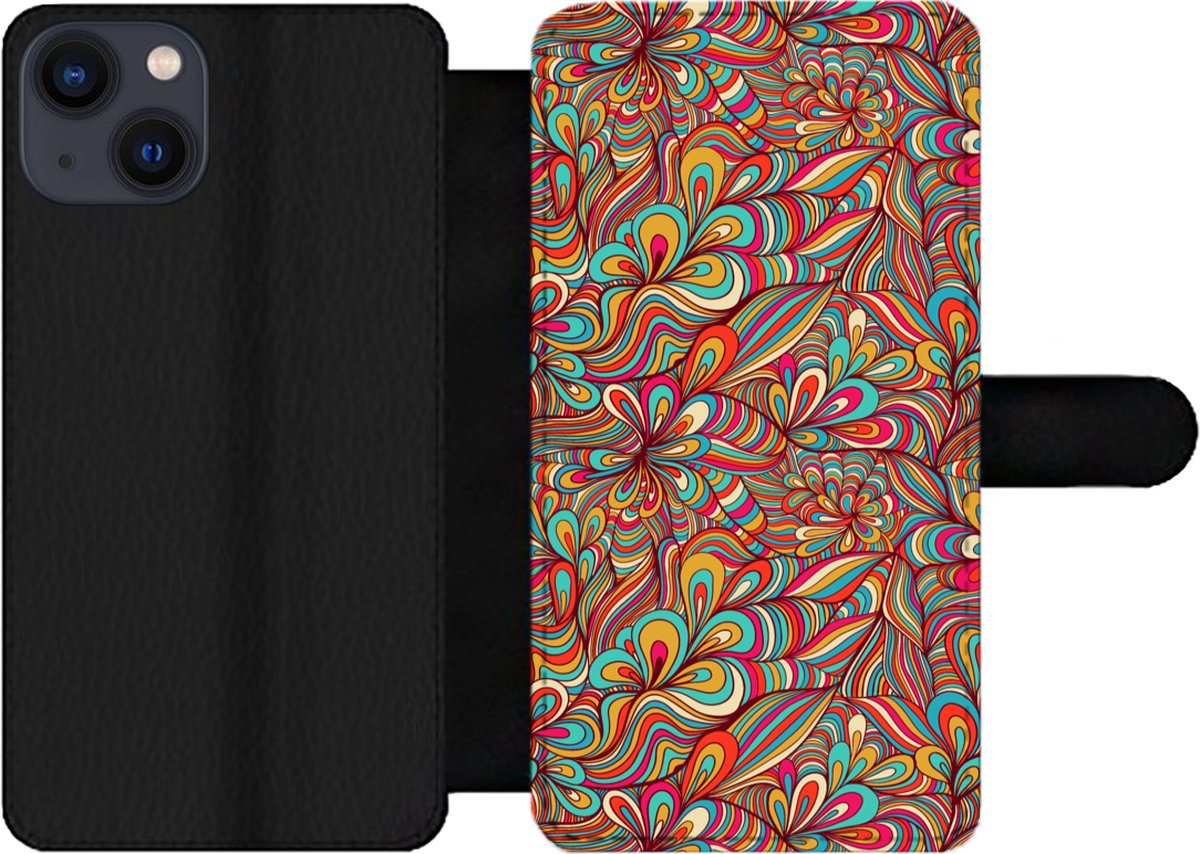 Telefoonhoesje Geschikt voor iPhone 13 telefoonhoesje - Design - Jaren 70 - Fantasy - Kleur - Met vakjes - Wallet case met magneetsluiting