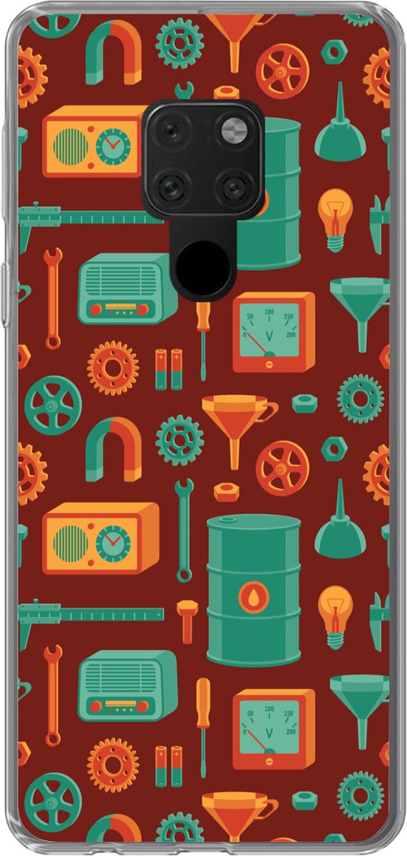Telefoonhoesje Geschikt voor Huawei P40 Lite hoesje - Patroon - Retro - Gereedschap - Siliconen Telefoonhoesje Telefoonhoesje