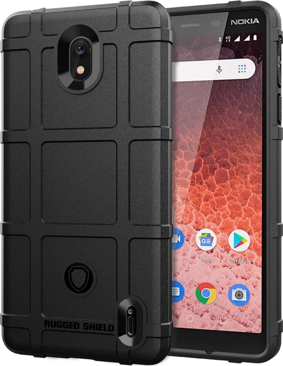 Mobigear Hoesje geschikt voor Nokia 1 Plus Telefoonhoesje Flexibel TPU | Mobigear Rugged Shield Backcover Shockproof | Schokbestendig 1 Plus Telefoonhoesje | Anti Shock Proof - Zwart