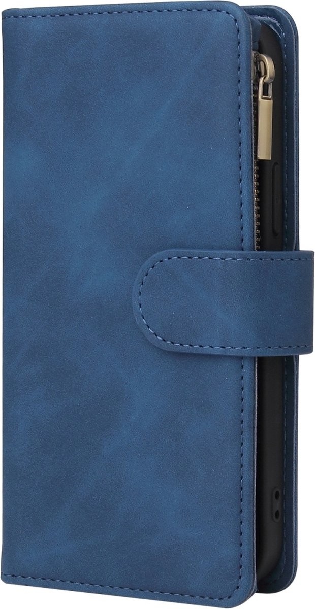 Mobigear Telefoonhoesje geschikt voor Apple iPhone 12 Pro Hoesje | Mobigear Zipper Bookcase Portemonnee | Pasjeshouder voor 6 Pasjes | Telefoonhoesje voor Pinpas / OV Kaart / Rijbewijs - Blauw