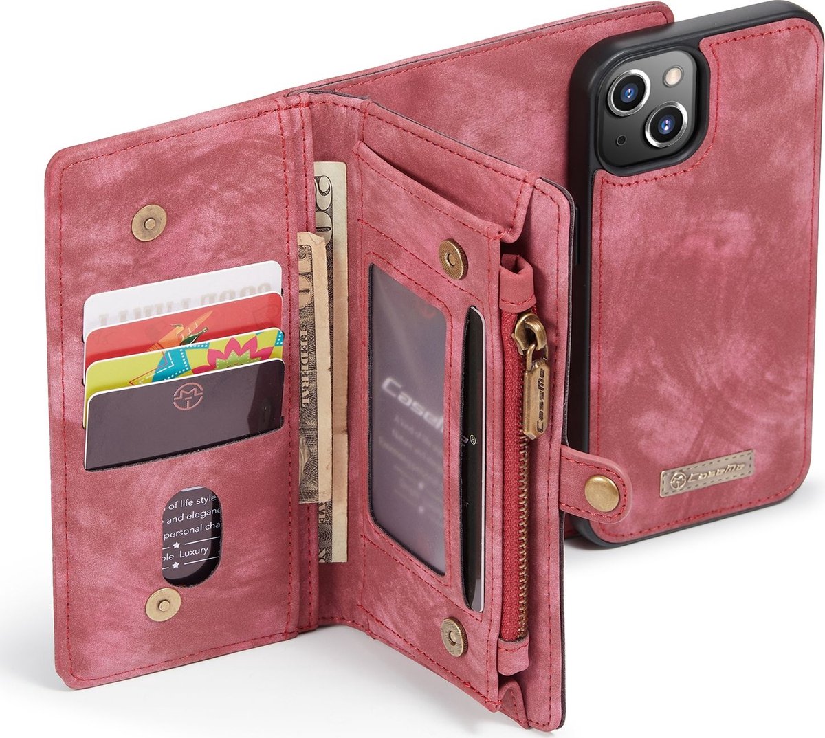 CaseMe voor iPhone SE & 5s & 5 multifunctionele lederen Billfold met afneembare magnetische PC beschermende hoes & 13 Card Slots & 1 foto Frames & 1 rits portemonnee & 2 magnetische slotjes & Holder(Brown)