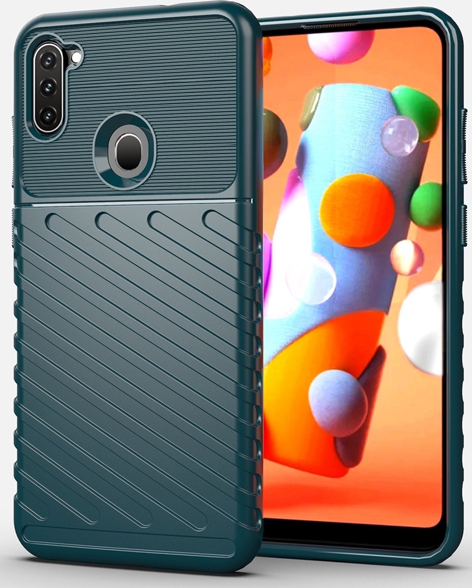 Mobigear Hoesje geschikt voor Samsung Galaxy A11 Telefoonhoesje Flexibel TPU | Mobigear Groove Backcover | Galaxy A11 Case | Back Cover - Groen