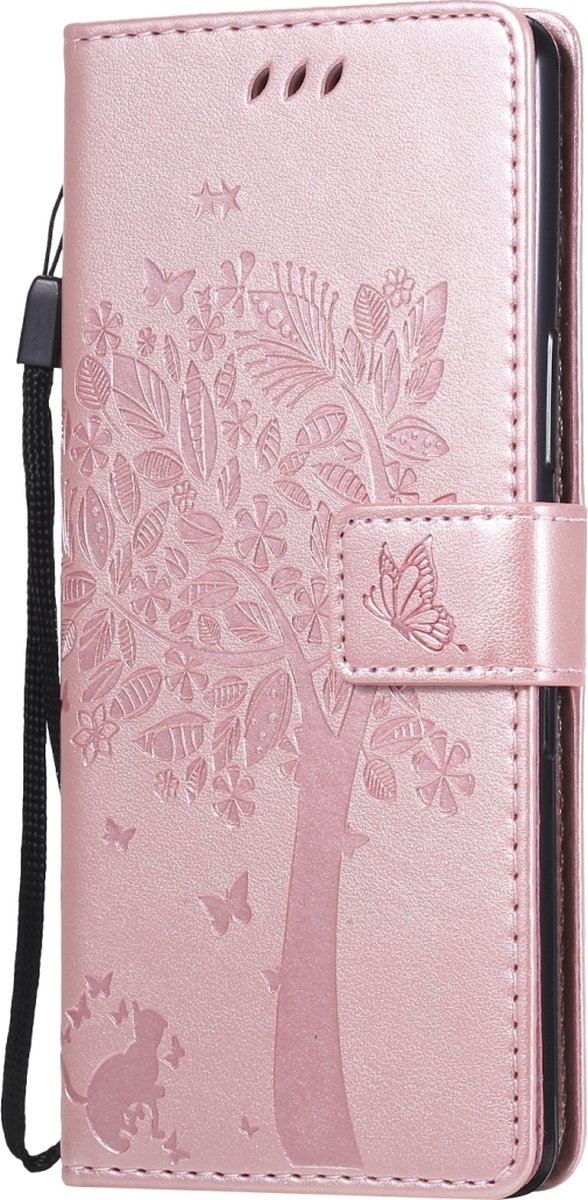Mobigear Telefoonhoesje geschikt voor Sony Xperia L4 Hoesje | Mobigear Tree Bookcase Portemonnee | Pasjeshouder voor 2 Pasjes | Telefoonhoesje voor Pinpas / OV Kaart / Rijbewijs - Roségoud