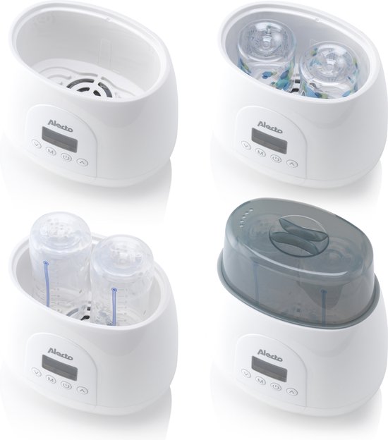 Alecto BW700TWIN - Dubbele digitale Flessenwarmer 500W voor opwarmen, steriliseren en ontdooien - Verwarm 2 flesjes tegelijkertijd - Inclusief stoomkap - Wit van Alecto — afbeelding 2