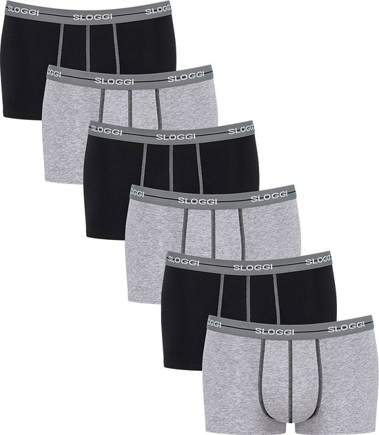 Sloggi Retro Short 6-Pack Heren Onderbroeken - Grijs/Zwart - Maat M