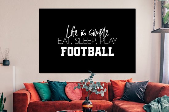 Décoration murale Métal - Peinture Aluminium Industrielle - La Life est simple, manger dormir jouer au foot - Citations - Énonciations - Voetbal - 150x100 cm - Dibond - Photo sur aluminium - Décoration murale industrielle - Pour le salon / chambre