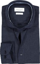 Profuomo slim fit overhemd - Oxford katoen met linnen - marine blauw - Strijkvriendelijk - Boordmaat: 44