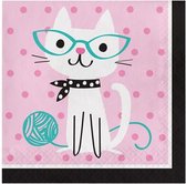 servetten Purr-fect Party 33 cm papier roze 16 stuks