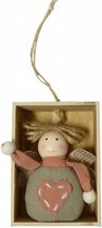 hangfiguur engel 27 cm hout /textiel roze/blank