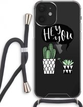 Case Company® - iPhone 12 hoesje met Koord - Hey you cactus - Telefoonhoesje met Zwart Koord - Extra Bescherming aan alle Kanten en Over de Schermrand