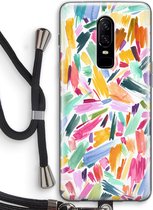 Case Company® - OnePlus 6 hoesje met Koord - Watercolor Brushstrokes - Telefoonhoesje met Zwart Koord - Bescherming aan alle Kanten en Over de Schermrand