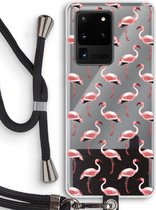 Case Company® - Samsung Galaxy S20 Ultra hoesje met Koord - Flamingo - Telefoonhoesje met Zwart Koord - Bescherming aan alle Kanten en Over de Schermrand