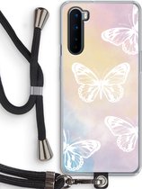 Case Company® - OnePlus Nord hoesje met Koord - White butterfly - Telefoonhoesje met Zwart Koord - Bescherming aan alle Kanten en Over de Schermrand