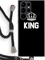 Case Company® - Samsung Galaxy S22 Ultra hoesje met Koord - King zwart - Telefoonhoesje met Zwart Koord - Bescherming aan alle Kanten en Over de Schermrand