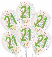ballonnen confetti 21 jaar 27,5 cm latex wit 6 stuks