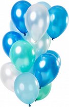 ballonnen Metallic 30 cm latex wit/blauw/aqua 15 stuks