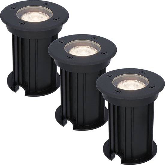 HOFTRONIC™ 3x Maisy dimbare LED grondspot - Rond - Zwart - 4000K neutraal wit - 5 Watt - IP67 straal waterdicht - 3 jaar garantie Grondspot buiten 230V