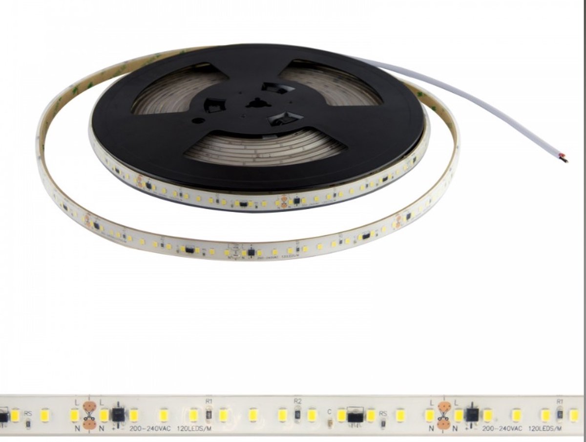 Leddle - LED strip -Lichtstrip met aansluiting- Directe 220V aansluiting - Dimbaar - Geen driver nodig - Keuken - Slaapkamers - Woonkamers-IP67 Waterdicht- 500cm(5M)- 120Led/1meter- 16W/1meter - 9600Lumen -2700K Warm Wit licht