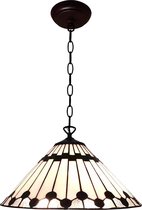 LumiLamp Hanglamp Tiffany Ø 40 cm Wit, Bruin Glas, Kunststof Rond Hanglamp Eettafel Hanglampen Eetkamer